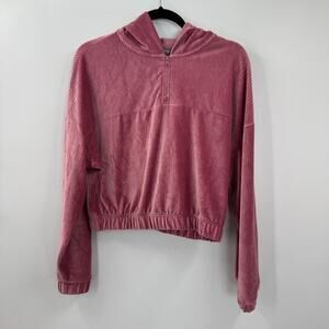 Cobble Lane pink velvet cropped hoodie